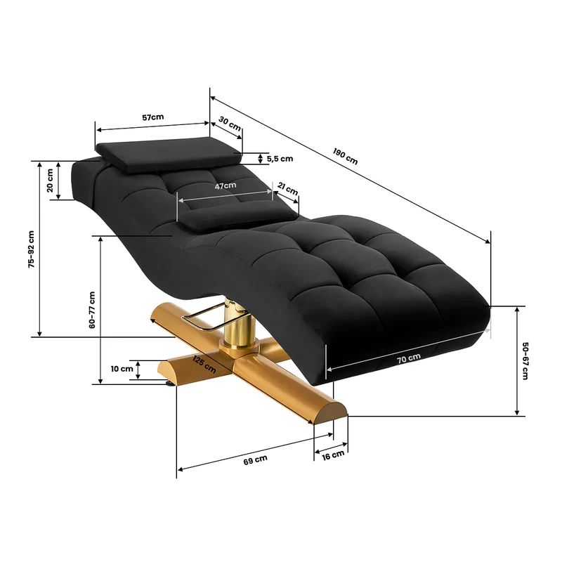 Lettino per Extension Ciglia con Base Oro – Sedia Estetica Professionale | SILLON CORONA (Nero)