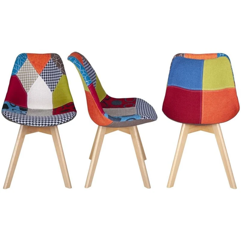 BUYBUY Sedia serie Picasso in PP con seduta in spugna ricoperta con stoffa in stile patchwork, piedi in legno di faggio e metallo Patchwork PIC003