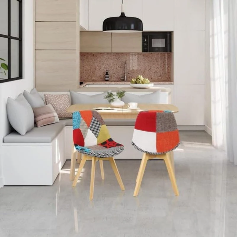 BUYBUY Sedia serie Picasso in PP con seduta in spugna ricoperta con stoffa in stile patchwork, piedi in legno di faggio e metallo Patchwork PIC003