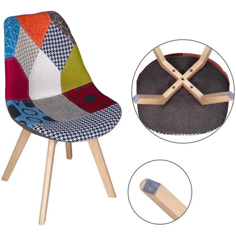 BUYBUY Sedia serie Picasso in PP con seduta in spugna ricoperta con stoffa in stile patchwork, piedi in legno di faggio e metallo Patchwork PIC003