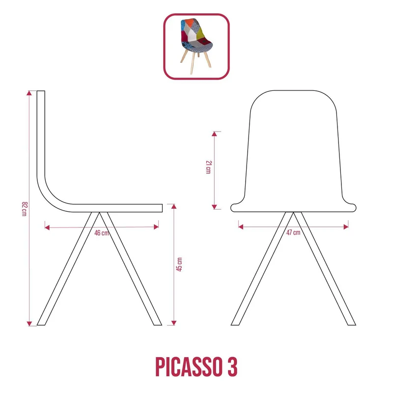 BUYBUY Sedia serie Picasso in PP con seduta in spugna ricoperta con stoffa in stile patchwork, piedi in legno di faggio e metallo Patchwork PIC003