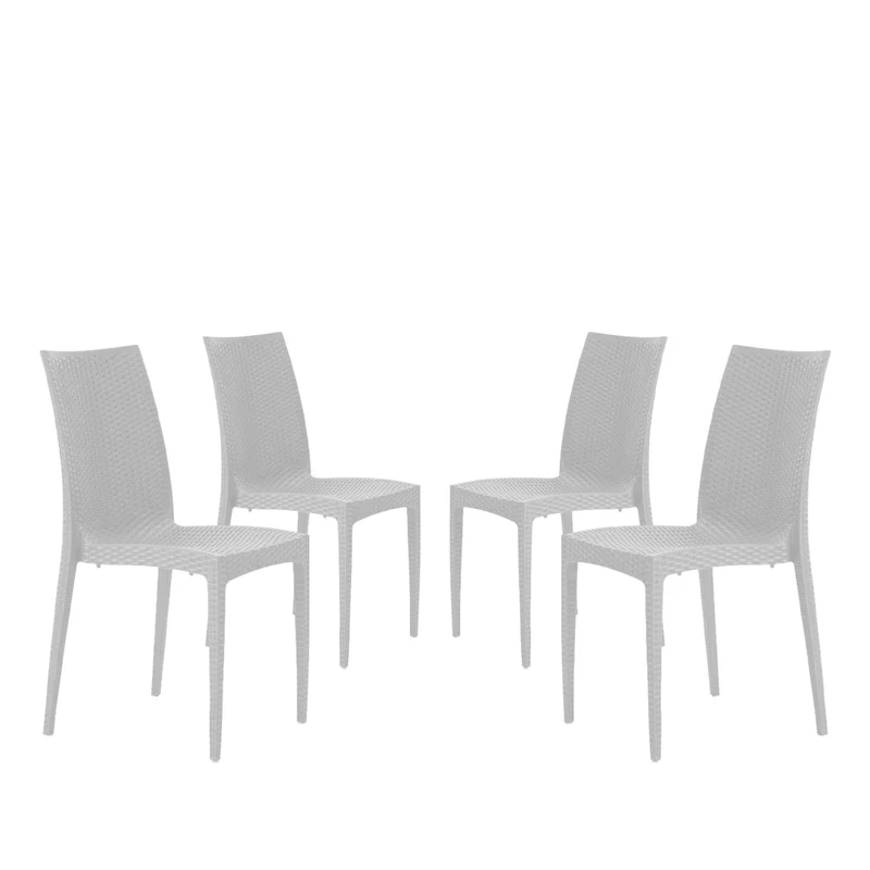BUYBUY Kit 4 Sedie In Plastica Da Giardino E Da Esterno Stile Rattan bianco