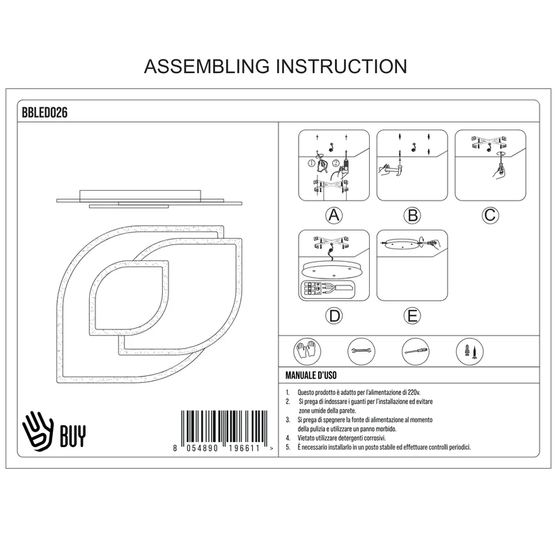 BUYBUY Lampadario LED 65W, Telecomando 2.4G, Luce Regolabile 5500lm BBLED026
