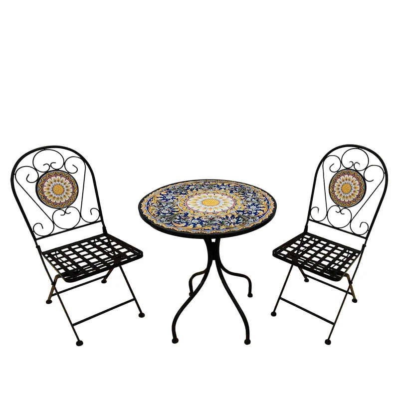 BUYBUY Kit 2 Sedie e Tavolo Rotondo in Ferro Battuto Mosaiko MOKIT040