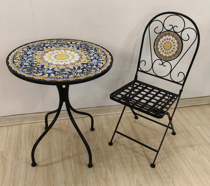 BUYBUY Kit 2 Sedie e Tavolo Rotondo in Ferro Battuto Mosaiko MOKIT040