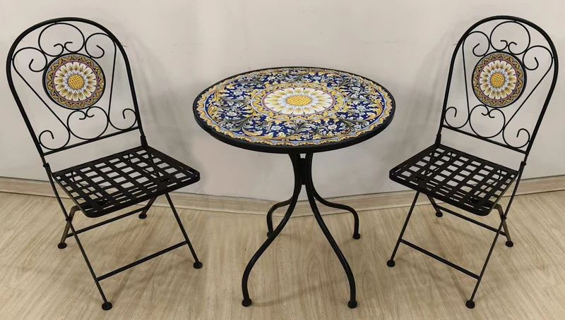BUYBUY Kit 2 Sedie e Tavolo Rotondo in Ferro Battuto Mosaiko MOKIT040