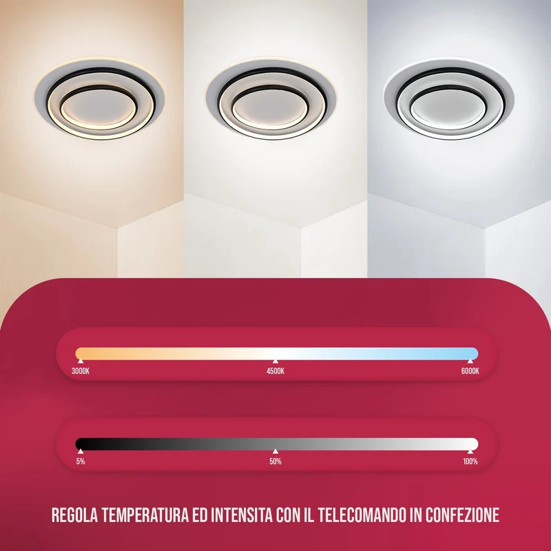 BUYBUY Lampadario LED 70W, Telecomando 2.4G, Luce Regolabile 5400lm BBLED004