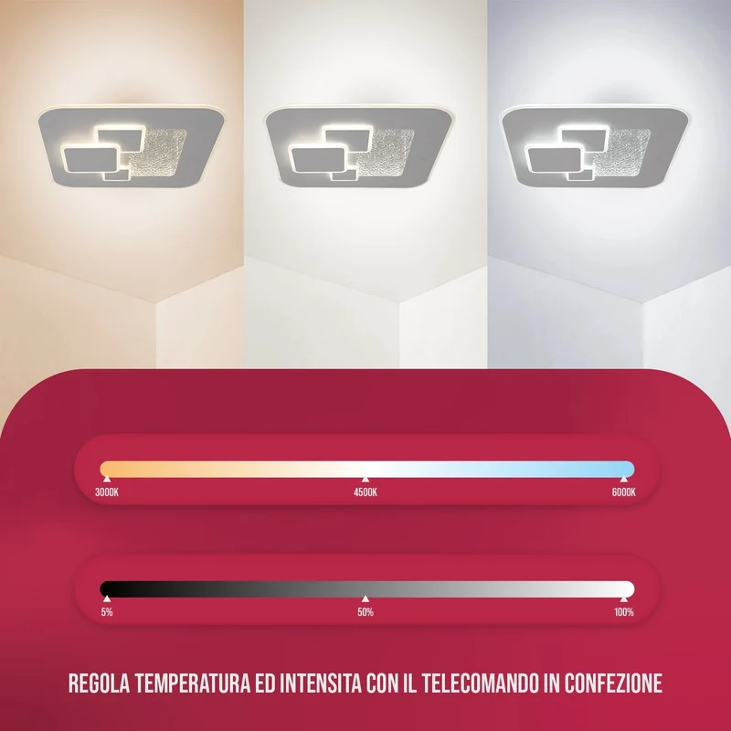 BUYBUY Lampadario LED 60W, Telecomando 2.4G, Luce Regolabile 2200lm BBLED002