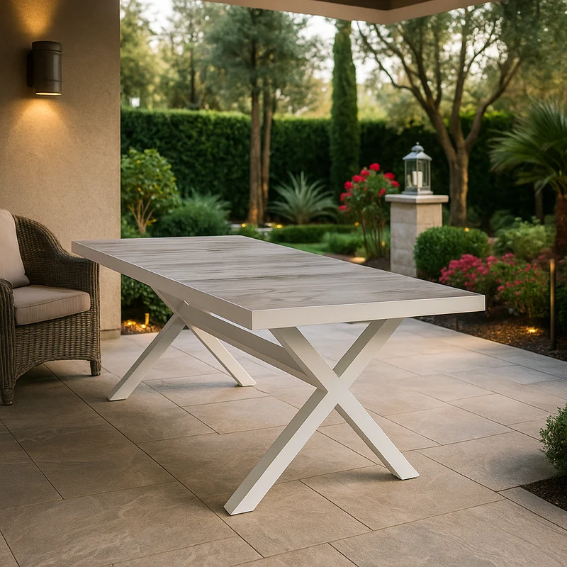 Tavolo "Mykonos" in alluminio Bianco e Gres porcellanato per esterno 200x100 cm
