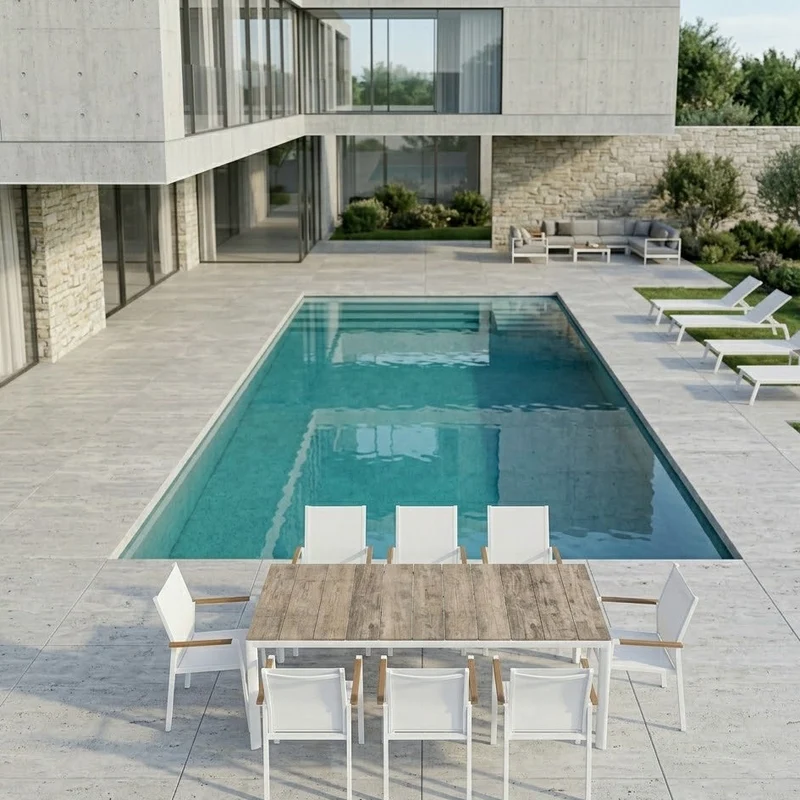 Tavolo allungabile "Bahamas" in alluminio Bianco e Gres porcellanato per esterno 175\235x100