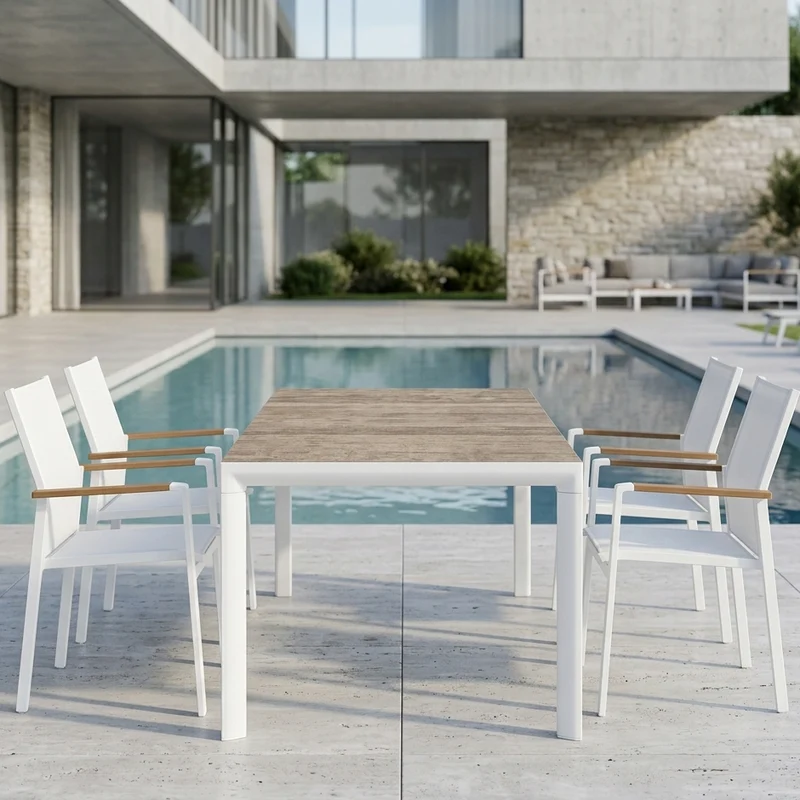 Tavolo allungabile "Bahamas" in alluminio Bianco e Gres porcellanato per esterno 175\235x100