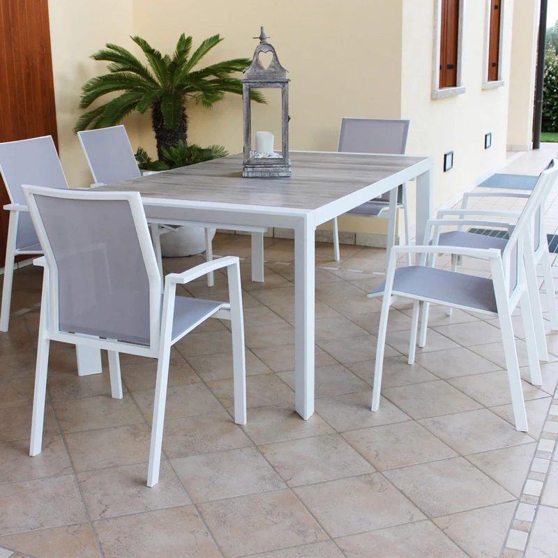 Tavolo allungabile "Bahamas" in alluminio Bianco e Gres porcellanato per esterno 175\235x100