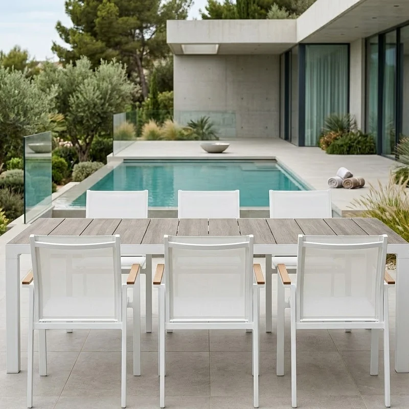 Tavolo allungabile "Bahamas" in alluminio Bianco e Gres porcellanato per esterno 175\235x100