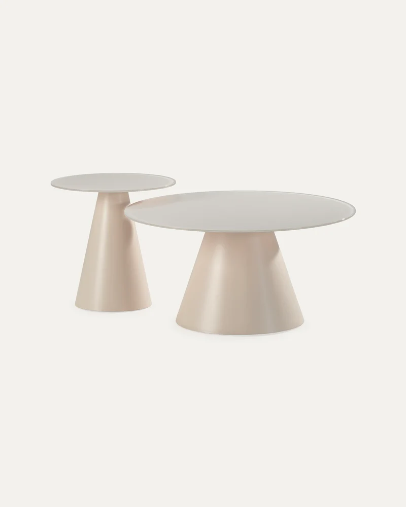 Set 2 tavolini da salotto con base in metallo e piano in vetro Vida