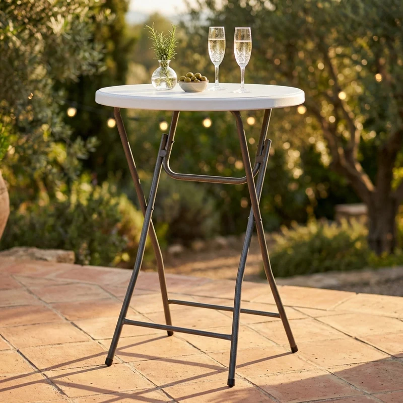 Tavolo da Catering Alto Ø 60 in Acciaio e Plastica Pieghevole