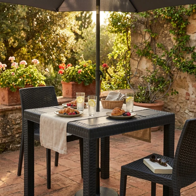 Tavolo da Giardino Dallas in Wicker Intrecciato Antracite