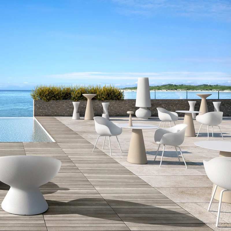 Struttura Tavolo Dining "Fade" da Esterno in Polietilene con Piano Bianco Rotondo Ø70 cm