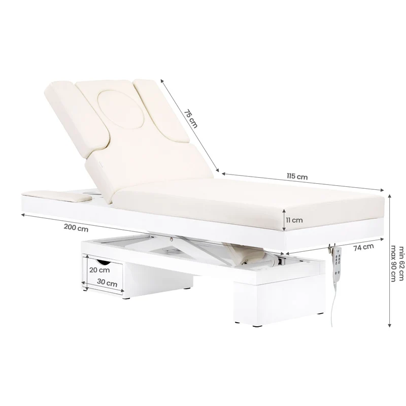 Lettino SPA elettrico riscaldato con retroilluminazione | AZZURRO 815b (bianco)