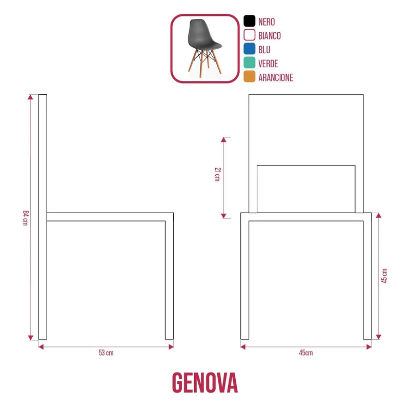 BUYBUY Sedia GENOVA in PP con piedi in legno di faggio e metallo Verde GEN001G