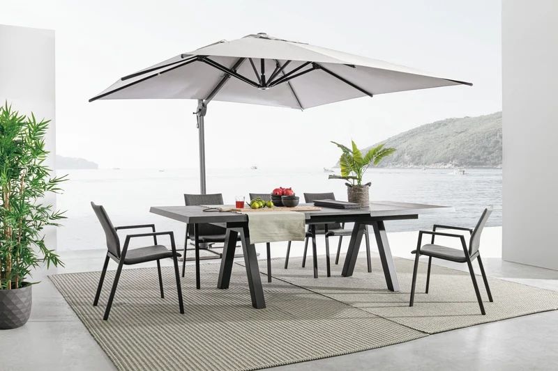 Tavolo allungabile "Krion" con struttura in alluminio Antracite, piano in ceramica, da 205/265 x 103 cm