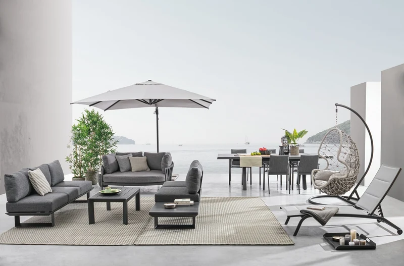 Tavolo allungabile "Krion" con struttura in alluminio Antracite, piano in ceramica, da 205/265 x 103 cm