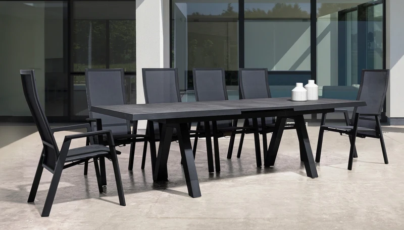 Tavolo allungabile "Krion" con struttura in alluminio Antracite, piano in ceramica, da 205/265 x 103 cm