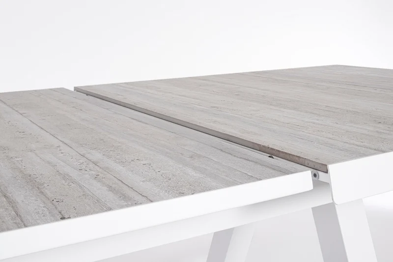 Tavolo allungabile "Krion" con struttura in alluminio Bianco, piano in ceramica, da 205/265 x 103 cm