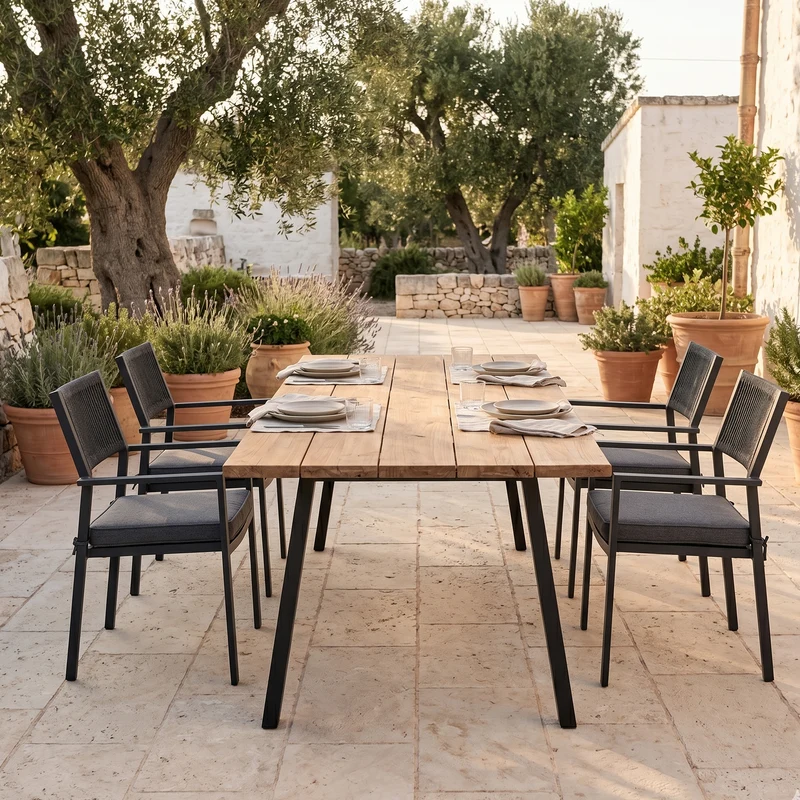Tavolo fisso "Oslo" in legno di Acacia con piedi Antracite in metallo da giardino