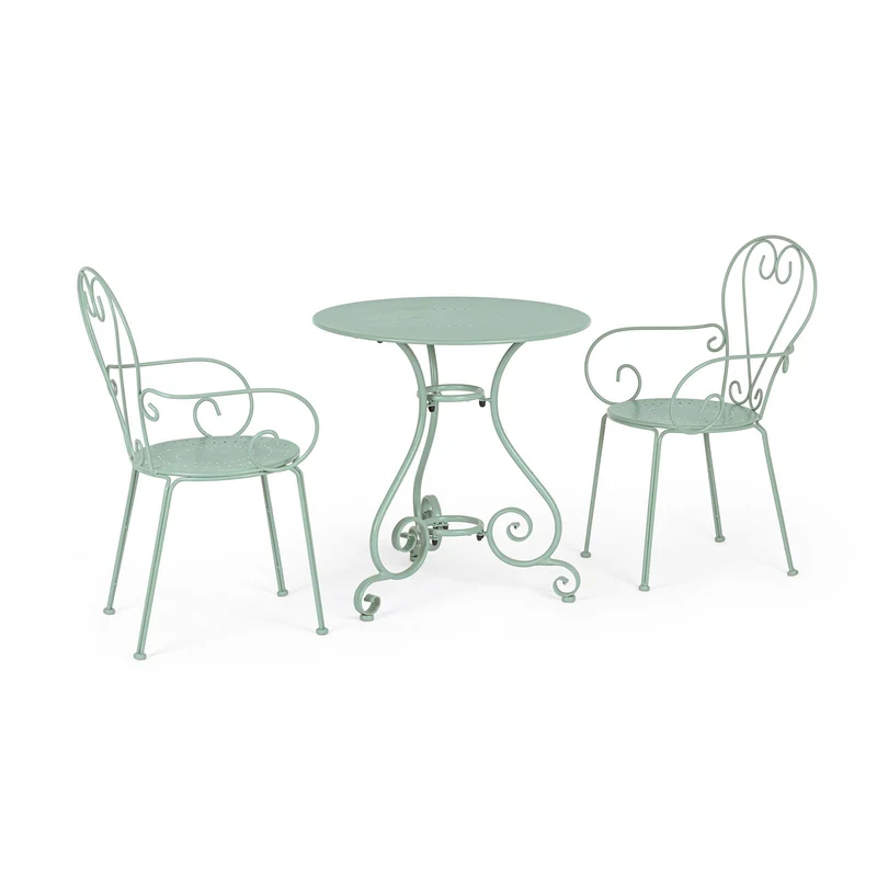 Set "Etienne" Tavolino Ø 70 cm con 2 poltrone colorate in acciaio per giardino e bar finitura opaca