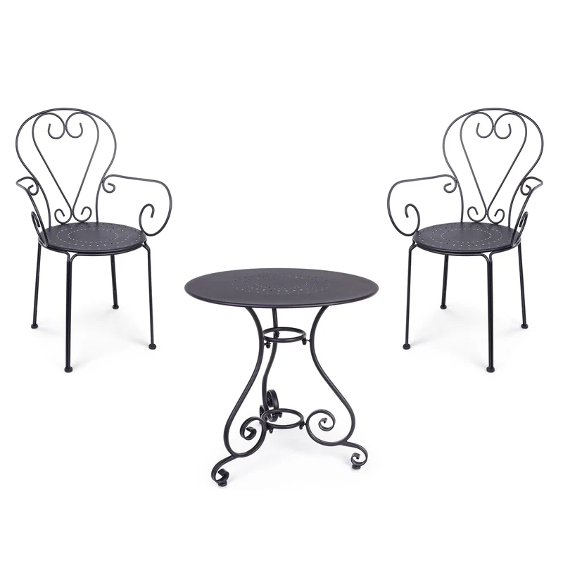 Set "Etienne" Tavolino Ø 70 cm con 2 poltrone colorate in acciaio per giardino e bar finitura opaca