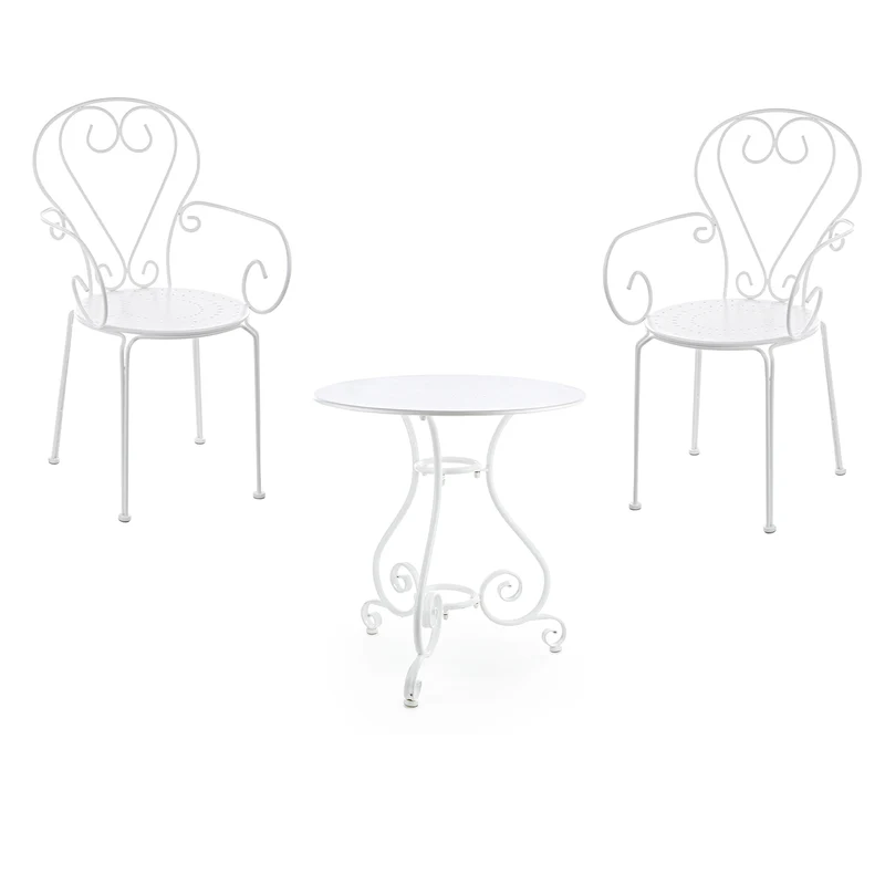Set "Etienne" Tavolino Ø 70 cm con 2 poltrone colorate in acciaio per giardino e bar finitura opaca