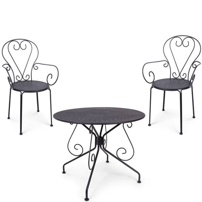 Set "Etienne" Tavolino Ø 70 cm con 2 poltrone colorate in acciaio per giardino e bar finitura opaca