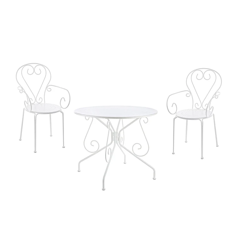 Set "Etienne" Tavolino Ø 70 cm con 2 poltrone colorate in acciaio per giardino e bar finitura opaca