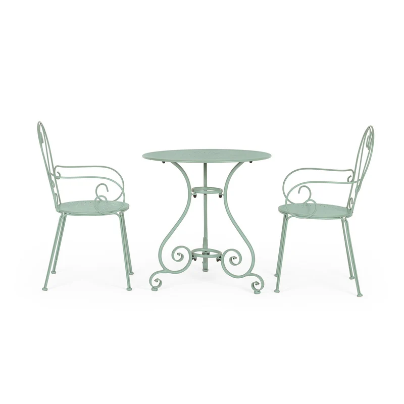 Set "Etienne" Tavolino Ø 70 cm con 2 poltrone colorate in acciaio per giardino e bar finitura opaca