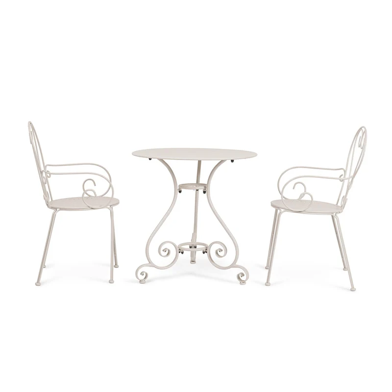 Set "Etienne" Tavolino Ø 70 cm con 2 poltrone colorate in acciaio per giardino e bar finitura opaca