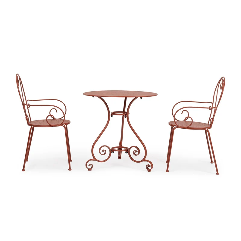 Set "Etienne" Tavolino Ø 70 cm con 2 poltrone colorate in acciaio per giardino e bar finitura opaca