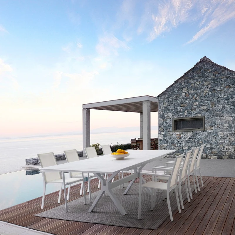 Tavolo allungabile "Kenyon" con struttura in alluminio Bianco 180/240 x 100 cm per esterno