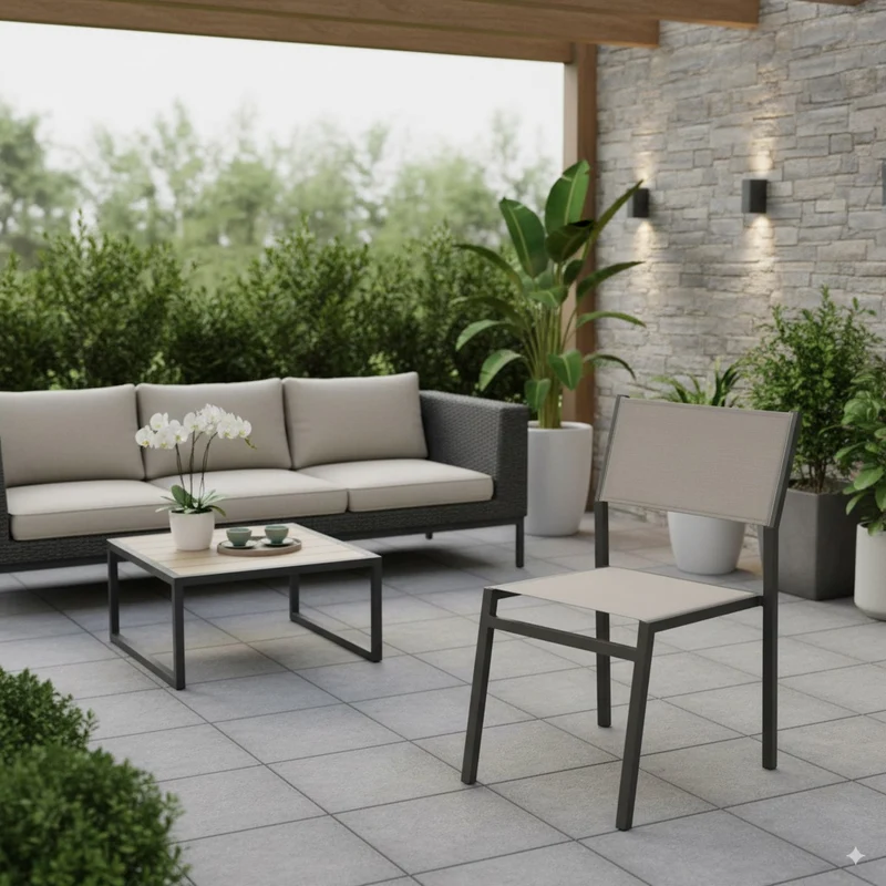 Sedia "Antigua" struttura in alluminio Taupè verniciato con texilene da giardino per esterno