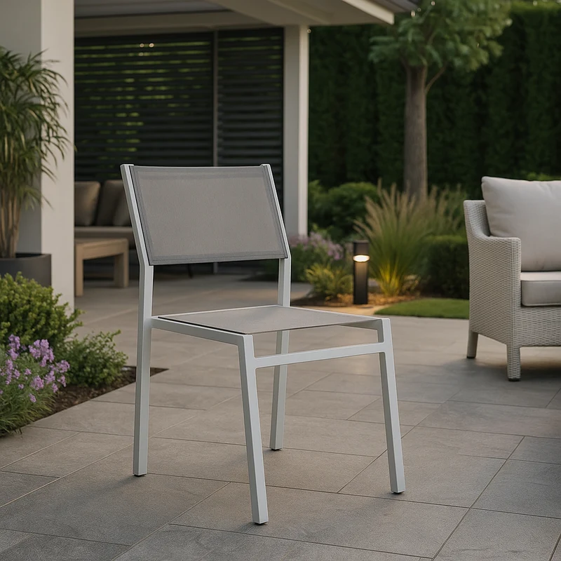 Sedia "Antigua" struttura in alluminio Grigio verniciato con texilene da giardino per esterno