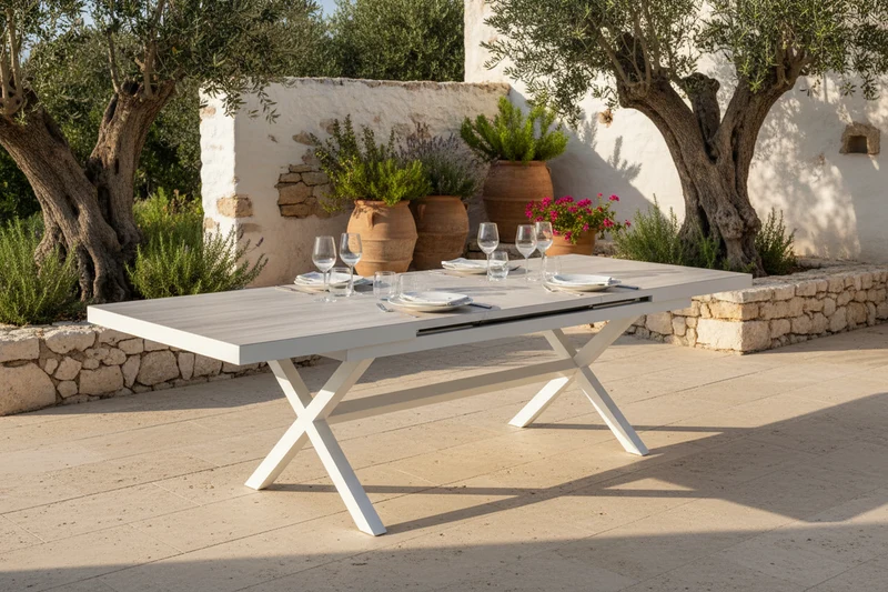 Tavolo allungabile "Zante" in alluminio Bianco e Gres porcellanato per esterno 205\260 x 105 cm