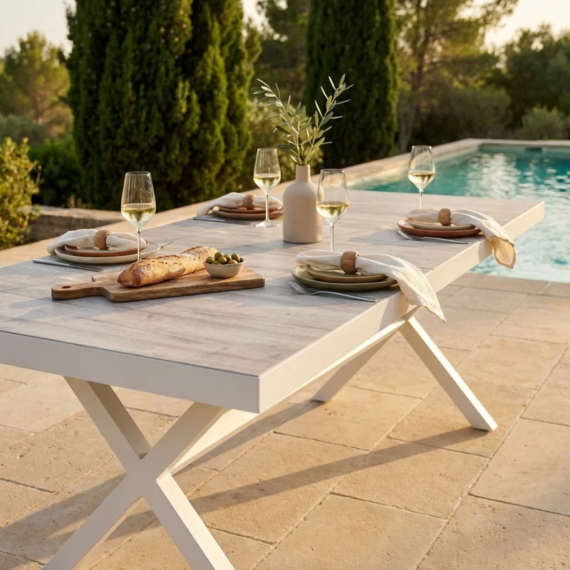 Tavolo allungabile "Zante" in alluminio Bianco e Gres porcellanato per esterno 205\260 x 105 cm
