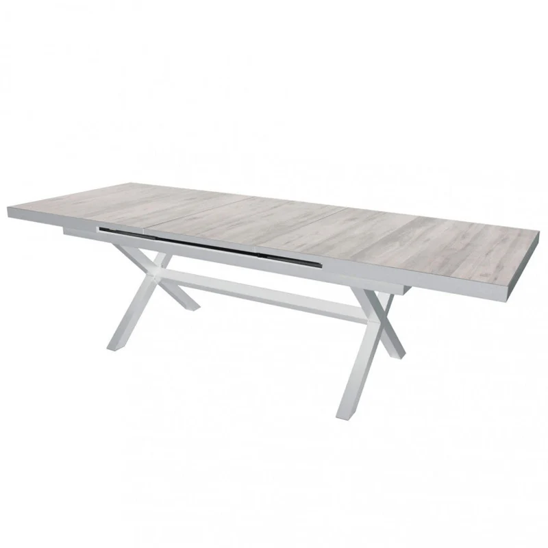 Tavolo allungabile "Zante" in alluminio Bianco e Gres porcellanato per esterno 205\260 x 105 cm