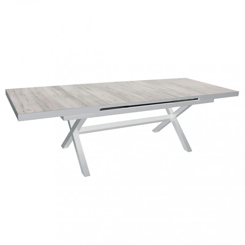 Tavolo allungabile "Zante" in alluminio Bianco e Gres porcellanato per esterno 205\260 x 105 cm