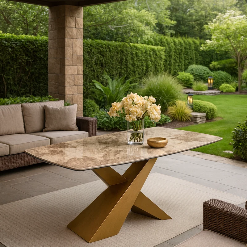 Tavolo "Procyon" con gambe verniciatura spazzolata e piano in ceramica, design moderno, 180/260 x 90 x h 75 cm