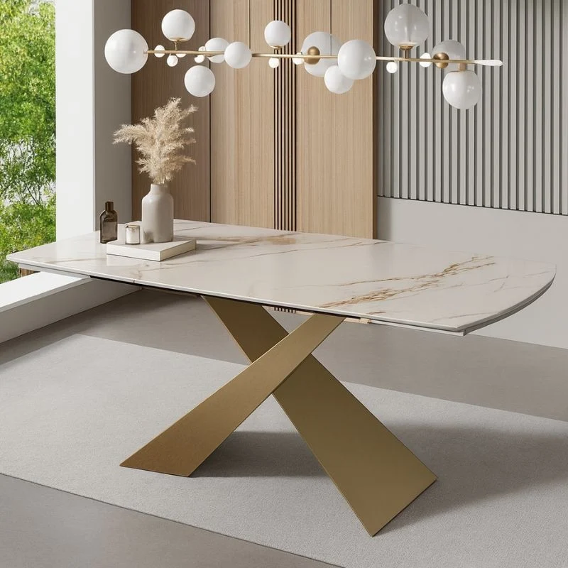 Tavolo "Procyon" con gambe verniciatura spazzolata e piano in ceramica, design moderno, 180/260 x 90 x h 75 cm