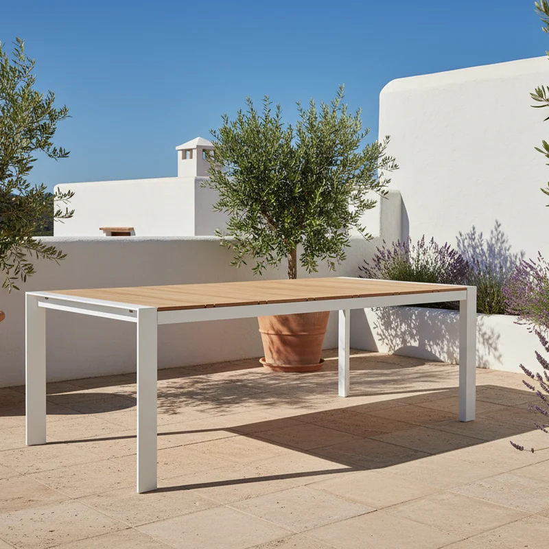 Tavolo "Elias" per esterno, con struttura in alluminio Bianco, piano in Polywood, 198 x 100 cm