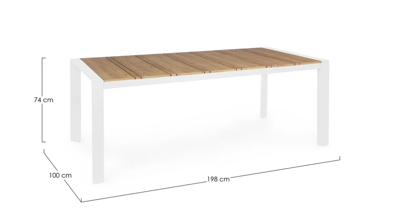 Tavolo "Elias" per esterno, con struttura in alluminio Bianco, piano in Polywood, 198 x 100 cm