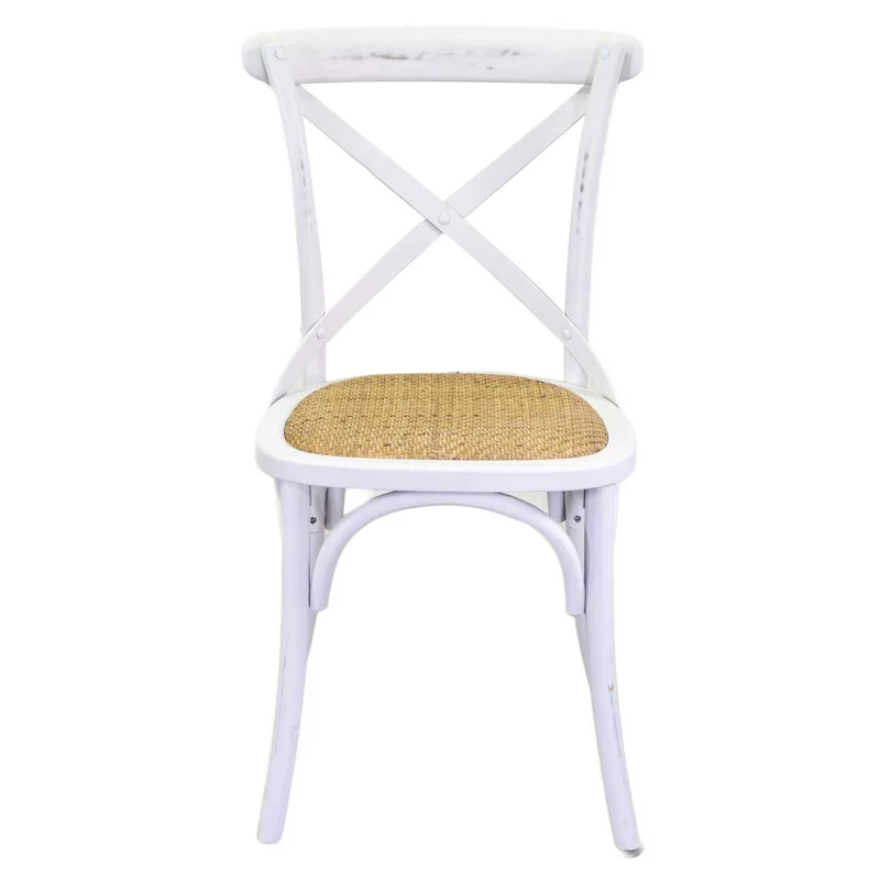 Sedia "Cross" struttura in legno e seduta a intreccio colore bianco per bar e ristorazione