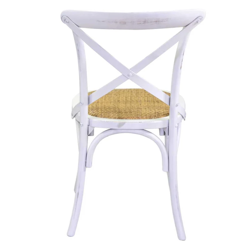 Sedia "Cross" struttura in legno e seduta a intreccio colore bianco per bar e ristorazione