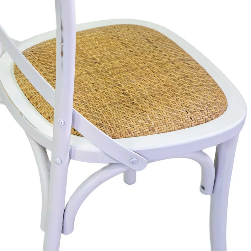 Sedia "Cross" struttura in legno e seduta a intreccio colore bianco per bar e ristorazione